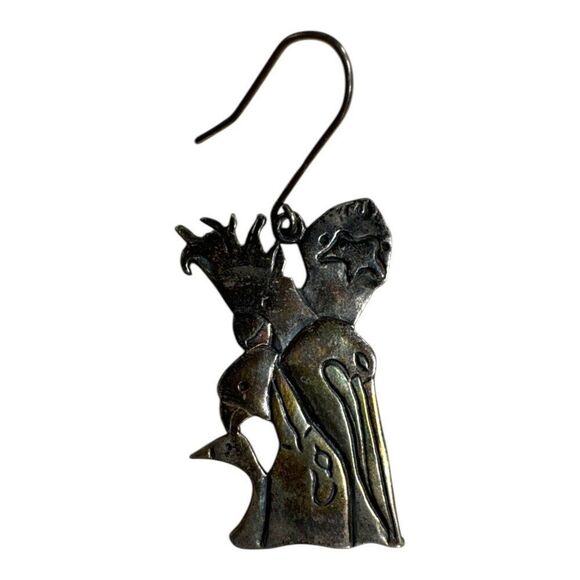 Vintage Signed Sterling Silver Bird & Woman Ambiguous Pelican Cockatoo Earrings - Picture 7 of 8